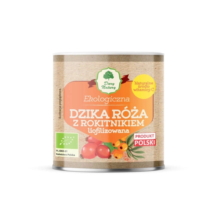 Dzika róża z rokitnikiem liofilizowana EKO Dary Natury w opakowaniu 70 g