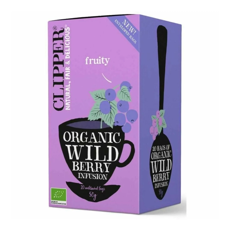 Herbatka z czarną porzeczką i maliną BIO Clipper, 20×2,5 g