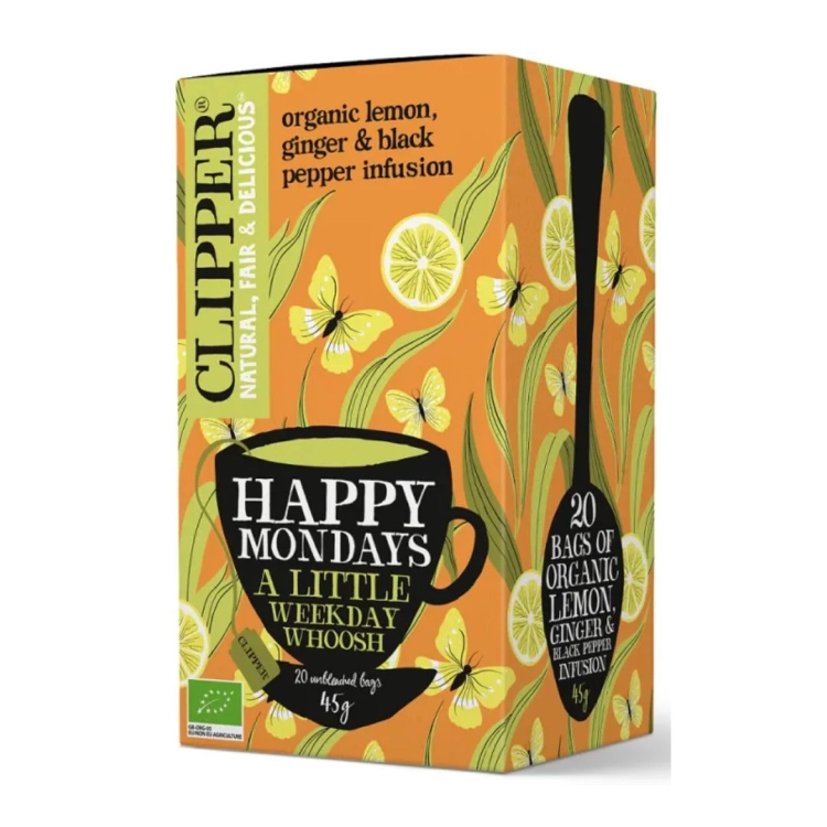 Herbatka Happy Mondays BIO Clipper z cytryną, imbirem i czarnym pieprzem, 20×2,25 g