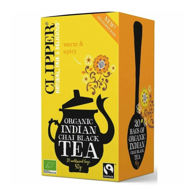 Herbata czarna chai z cynamonem i goździkami Fair Trade BIO Clipper, 20×2,5 g