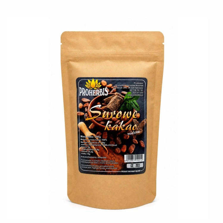 Surowe kakao mielone PROHERBIS w opakowaniu 200 g