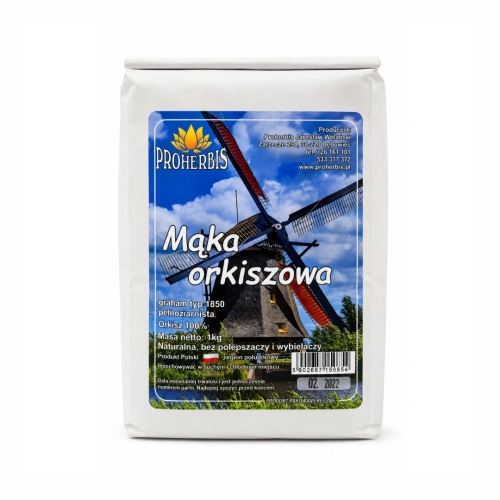 Mąka orkiszowa graham pełnoziarnista PROHERBIS w opakowaniu 1 kg