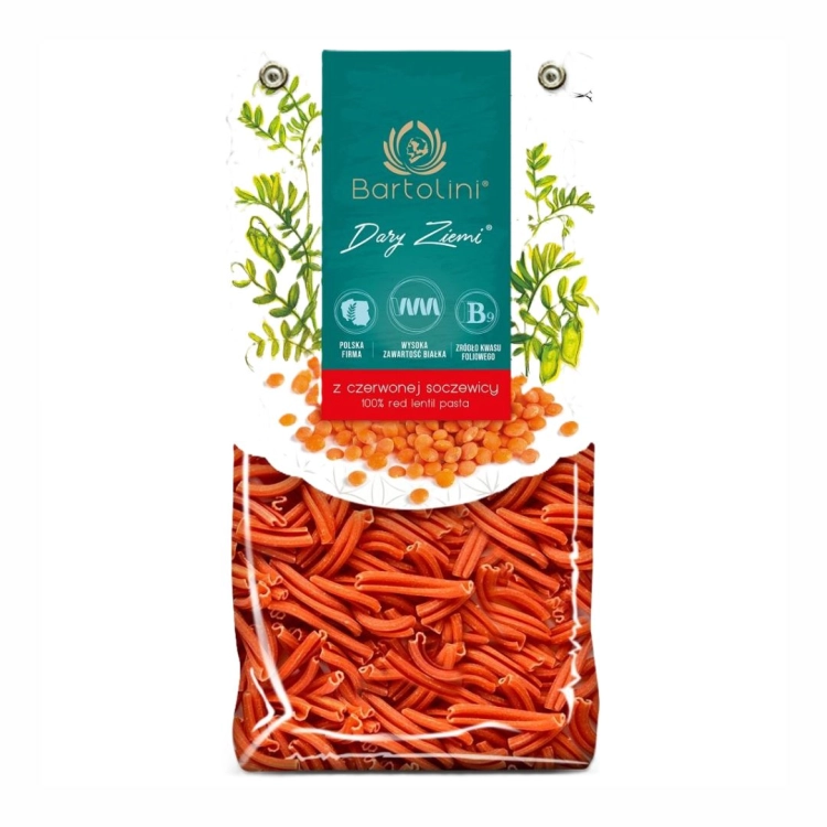 Makaron z soczewicy czerwonej warkocz Bartolini 250 g