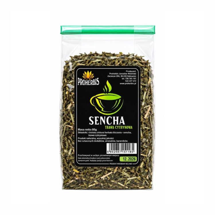 Herbata zielona sencha z trawą cytrynową PROHERBIS w opakowaniu 80 g