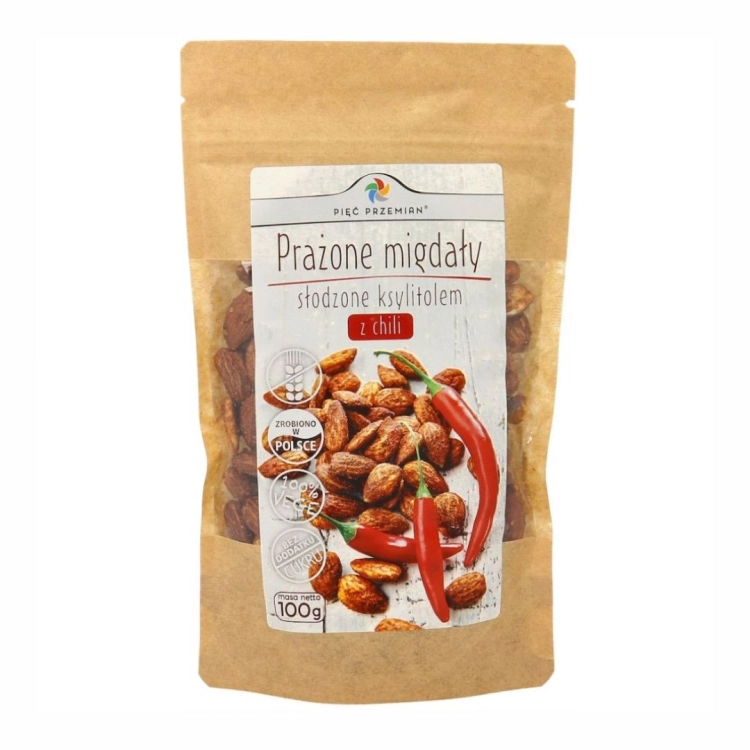 Prażone migdały z ksylitolem i chili bezglutenowe Pięć Przemian, 100 g
