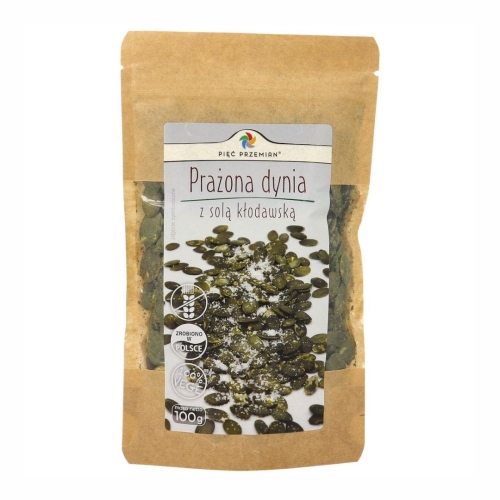 Prażona dynia z solą kłodawską bezglutenowa Pięć Przemian, 100 g