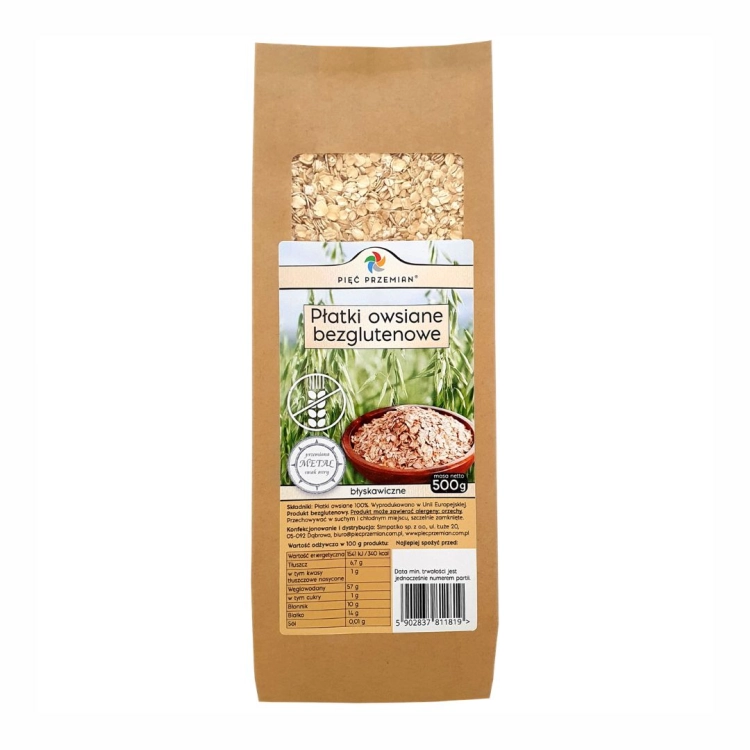 Płatki owsiane błyskawiczne bezglutenowe Pięć Przemian, 500 g
