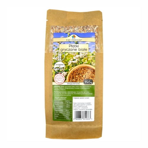 Płatki gryczane białe bezglutenowe BIO Pięć Przemian, 350 g