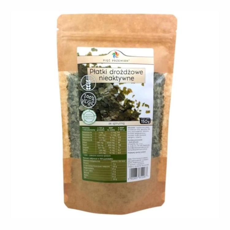 Płatki drożdżowe ze spiruliną bezglutenowe Pięć Przemian, 150 g