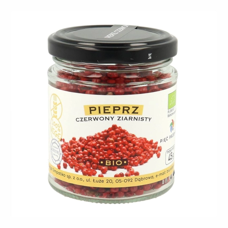 Pieprz czerwony ziarnisty bezglutenowy BIO Pięć Przemian, 45 g