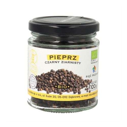 Pieprz czarny ziarnisty bezglutenowy BIO Pięć Przemian, 100 g