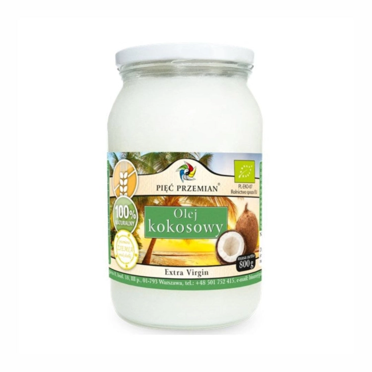 Olej kokosowy extra virgin bezglutenowy BIO Pięć Przemian, 800 g