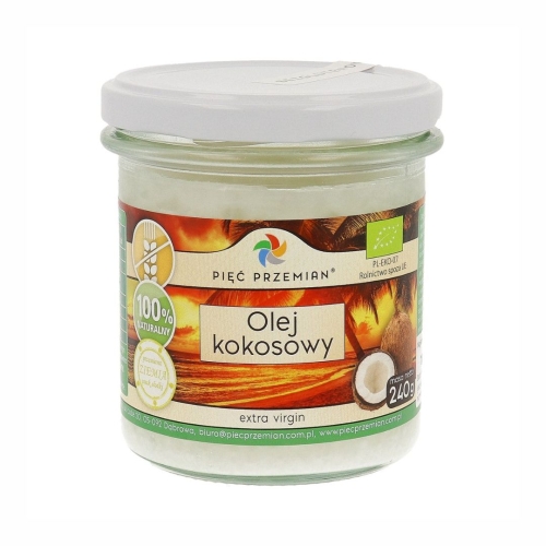 Olej kokosowy extra virgin bezglutenowy BIO Pięć Przemian, 240 g