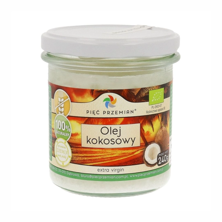 Olej kokosowy extra virgin bezglutenowy BIO Pięć Przemian, 240 g