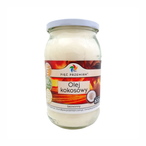 Olej kokosowy bezwonny bezglutenowy Pięć Przemian, 800 g