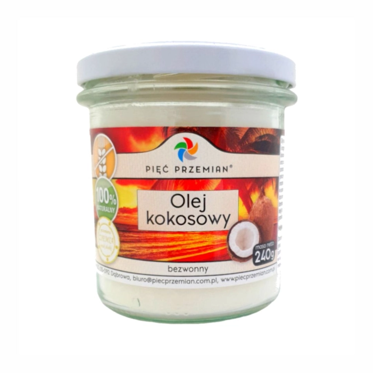 Olej kokosowy bezwonny bezglutenowy Pięć Przemian, 240 g
