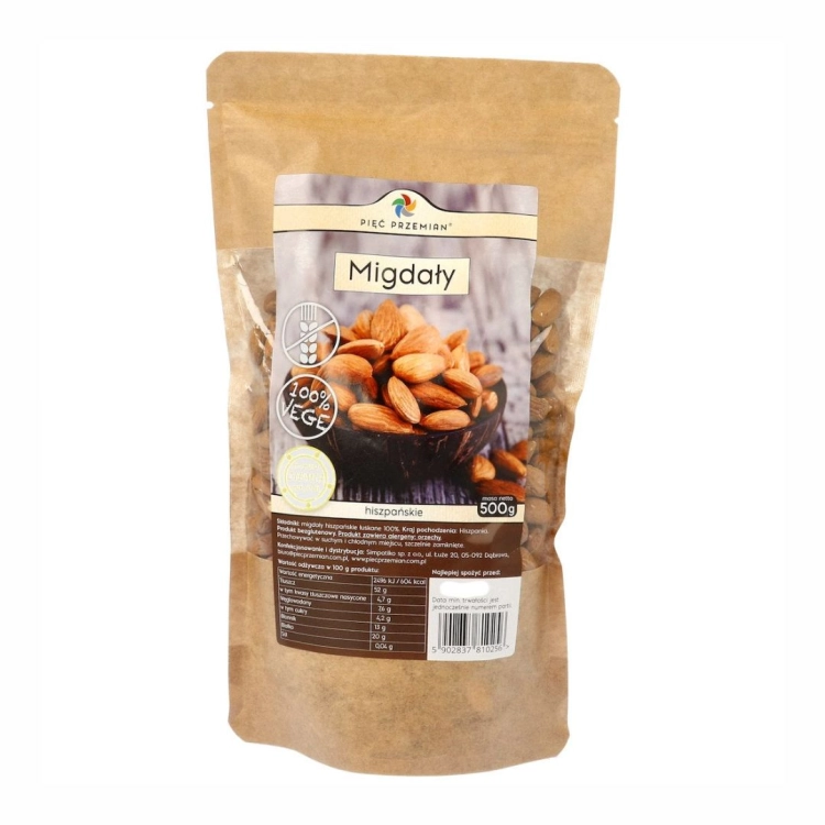 Migdały łuskane bezglutenowe Pięć Przemian, 500 g