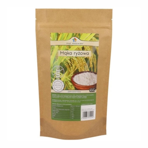 Mąka ryżowa pełnoziarnista bezglutenowa Pięć Przemian, 500 g