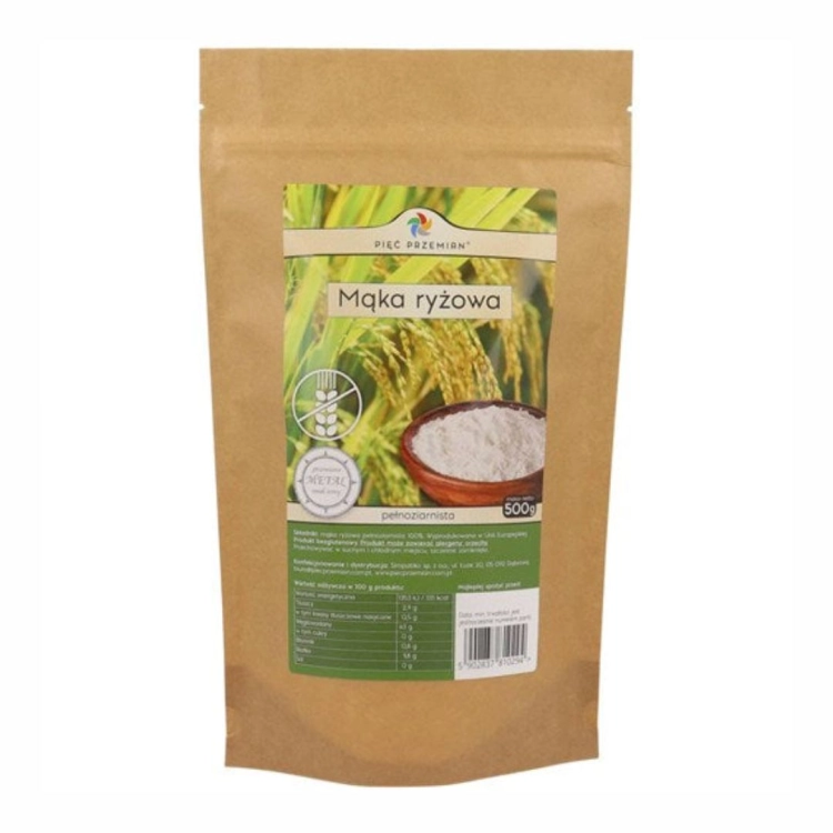 Mąka ryżowa pełnoziarnista bezglutenowa Pięć Przemian, 500 g