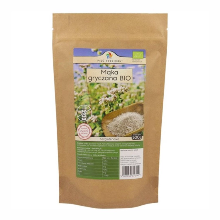 Mąka gryczana pełnoziarnista bezglutenowa BIO Pięć Przemian, 500 g