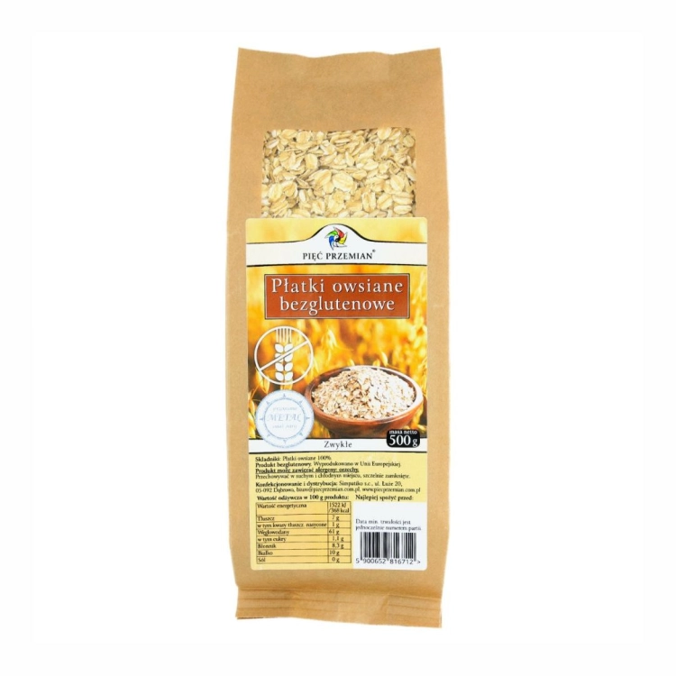 Płatki owsiane bezglutenowe zwykłe Pięć Przemian, 500 g
