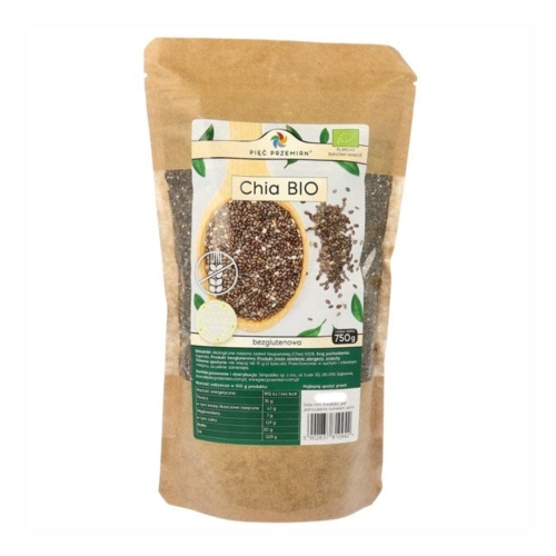 Chia nasiona szałwii hiszpańskiej bezglutenowe BIO Pięć Przemian, 750 g
