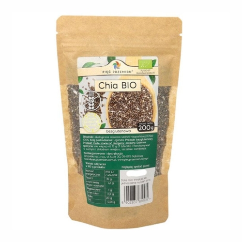 Chia nasiona szałwii hiszpańskiej bezglutenowe BIO Pięć Przemian, 200 g