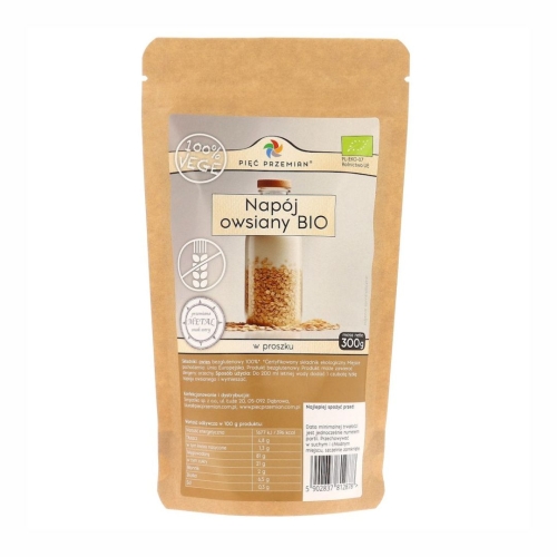 Napój owsiany BIO proszek bezglutenowy Pięć Przemian, 300 g