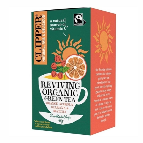 clipper-herbata-zielona-ozywienie-20x2g.jpgHerbata zielona ożywienie z acerolą, guaraną i matchą Fair Trade BIO Clipper, 20×2 g
