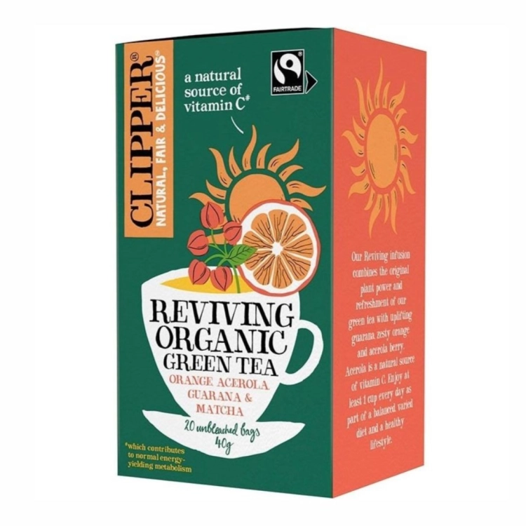 clipper-herbata-zielona-ozywienie-20x2g.jpgHerbata zielona ożywienie z acerolą, guaraną i matchą Fair Trade BIO Clipper, 20×2 g